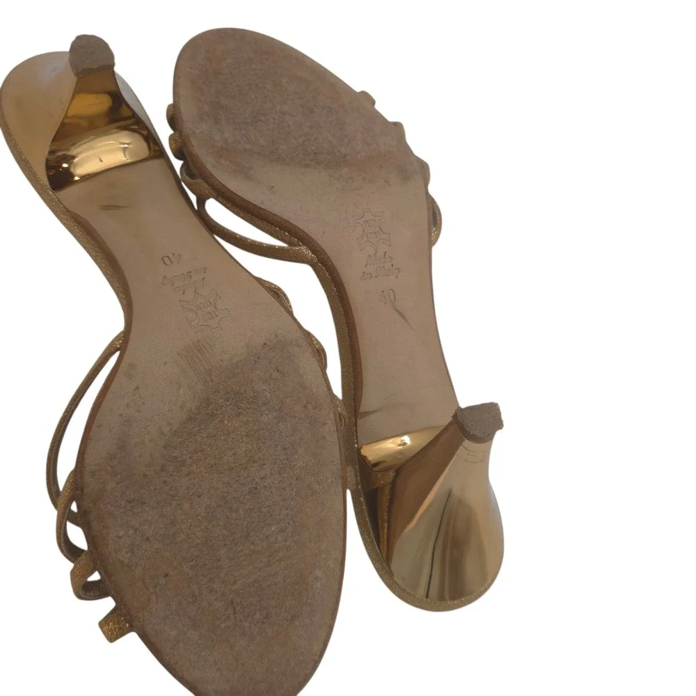 Silvana Made‎ Italy Gold Strappy Heels 40/9.5 Leather Sole Evening Sandals Gala - Picture 5 of 11